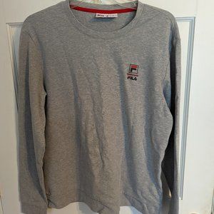 Fila Heather Gray Logo Lightweight Long Sleeve Crewneck Pullover Sweatshirt sz M